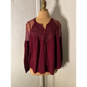American Eagle Outfitters Burgundy Gauze Lace Top S Boho Coquette Girl Fairycore